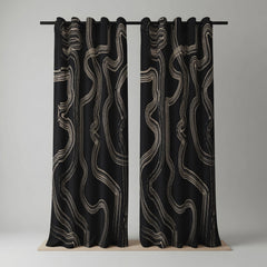 Black & Cream Wavy Abstract Curtains – Modern Velvet Curtains | INTERIORFITS