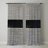 Black & White Wavy Line Curtains with Solid Black Band – Modern Velvet Curtains | INTERIORFITS