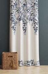 Blue & White Floral Hanging Vines Curtains – Premium Velvet Curtains | INTERIORFITS