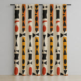 Cream Geometric Curtains with Black Orange Red Shapes – Modern Velvet Curtains | INTERIORFITS