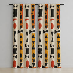 Cream Geometric Curtains with Black Orange Red Shapes – Modern Velvet Curtains | INTERIORFITS