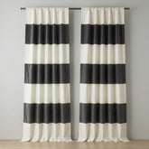 Grey & Cream Horizontal Striped Curtains – Elegant Velvet Curtains | INTERIORFITS