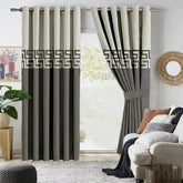 Gray and white dual tone velvet curtains with laser cut design