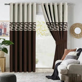 Dark brown and white dual tone velvet curtains with laser cut design