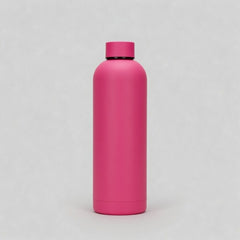 Pink water bottle on a light gray background