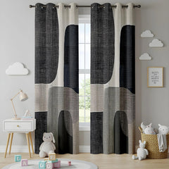 Black Grey Beige Abstract Organic Curtains – Modern Velvet Curtains | INTERIORFITS