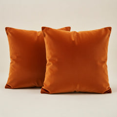 Two orange pillows on a beige background