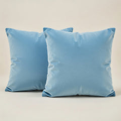 Two light blue pillows on a beige background