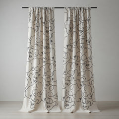 White Cream Abstract Face Line Curtains – Modern Velvet Curtains | INTERIORFITS