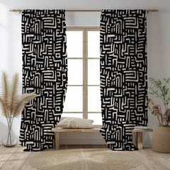 Black & White Geometric Tribal Curtains – Modern Velvet Curtains | INTERIORFITS