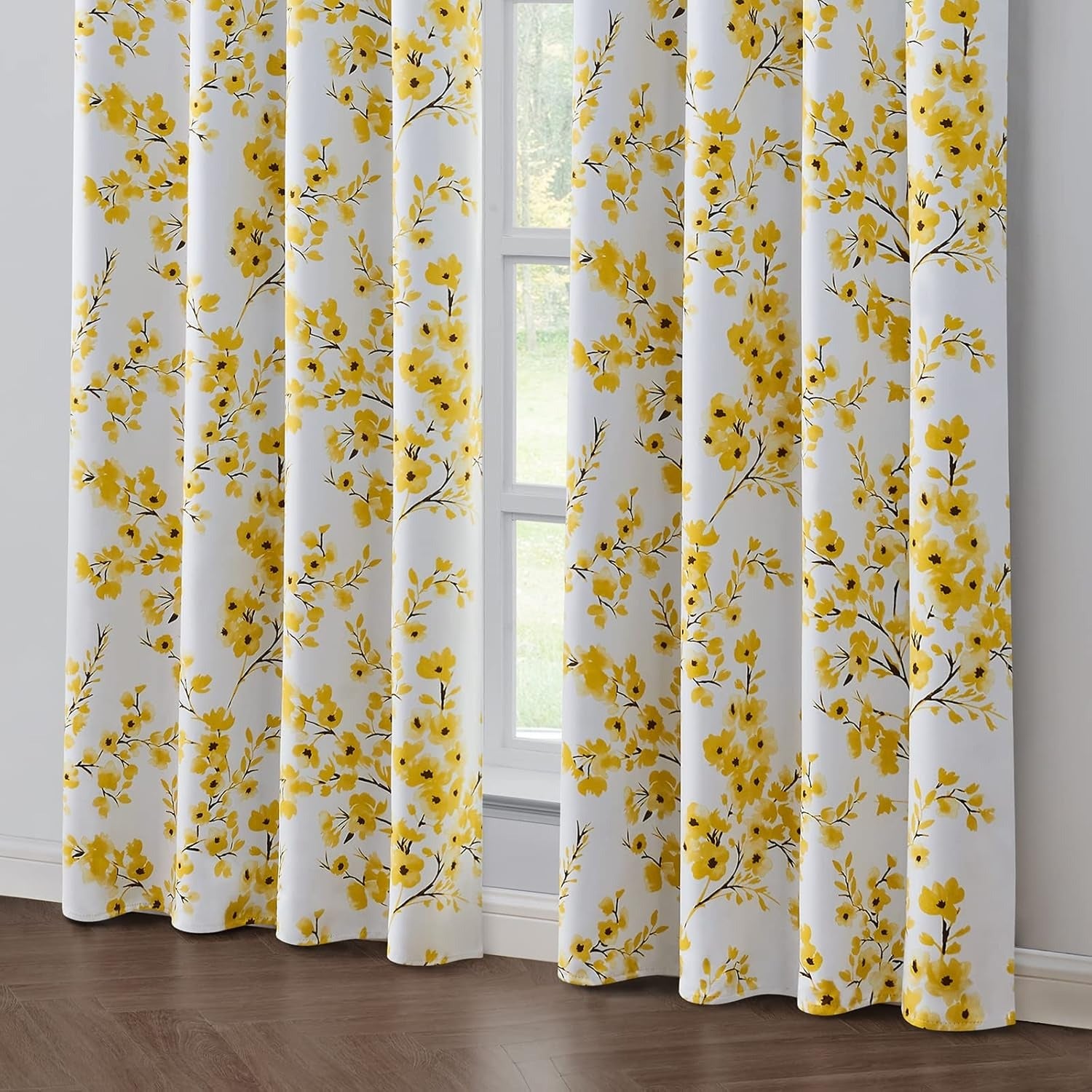 Yellow Floral Curtains – Premium Velvet Printed Curtains | INTERIORFITS