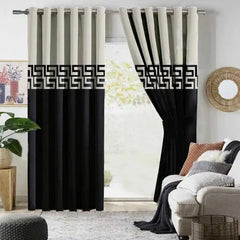Luxury black and white velvet room darkening panels with dual tone style