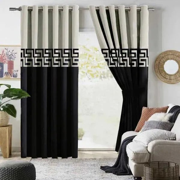 Black and white dual tone velvet curtains with laser cut design