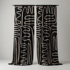 Black & White Squiggly Abstract Curtains – Modern Velvet Curtains | INTERIORFITS