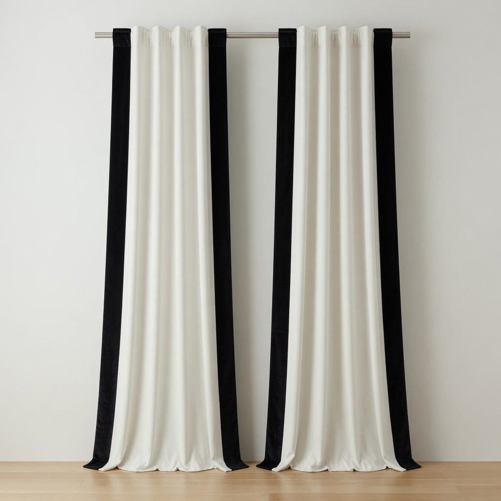 Black Border White Curtains – Modern Minimal Velvet Curtains | INTERIORFITS