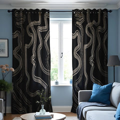 Black & Cream Wavy Abstract Curtains – Modern Velvet Curtains | INTERIORFITS