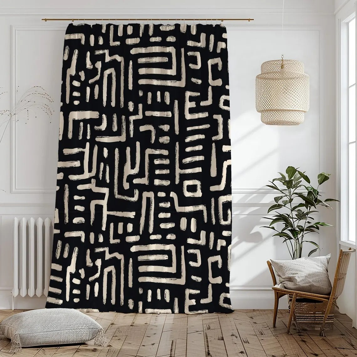 Black & White Geometric Tribal Curtains – Modern Velvet Curtains | INTERIORFITS