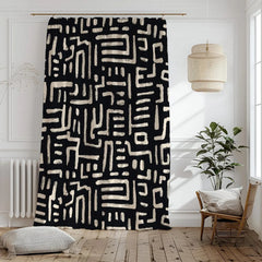 Black & White Geometric Tribal Curtains – Modern Velvet Curtains | INTERIORFITS