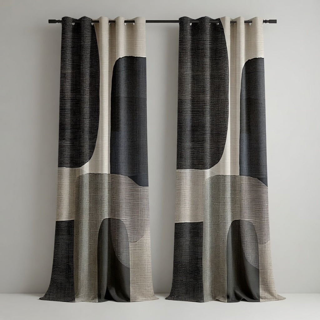 Black Grey Beige Abstract Organic Curtains – Modern Velvet Curtains | INTERIORFITS