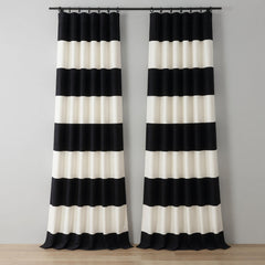 Black & White Horizontal Striped Curtains – Modern Velvet Curtains | INTERIORFITS