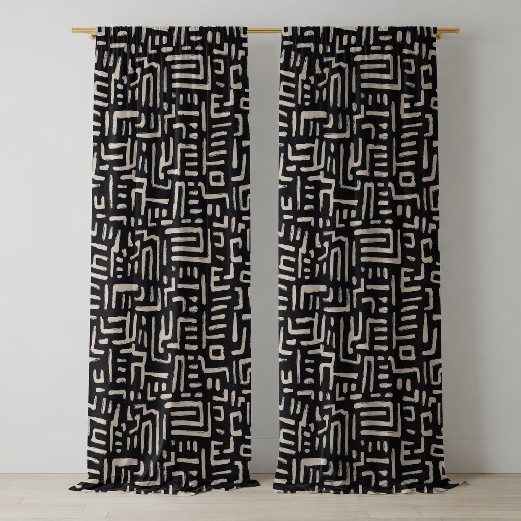 Black & White Geometric Tribal Curtains – Modern Velvet Curtains | INTERIORFITS