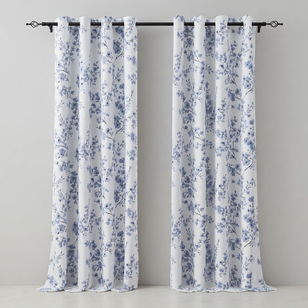 Blue Floral Curtains – Premium Velvet Printed Curtains | INTERIORFITS