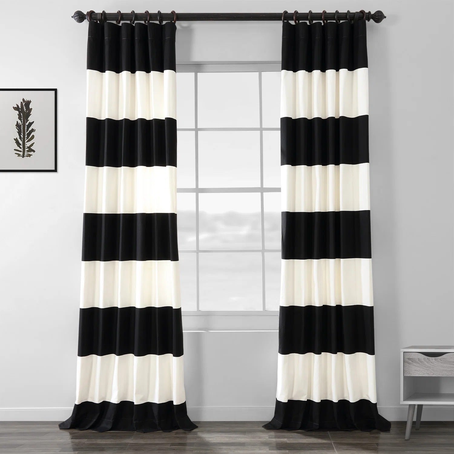 Black & White Horizontal Striped Curtains – Modern Velvet Curtains | INTERIORFITS