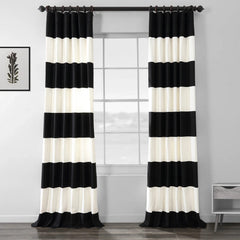 Black & White Horizontal Striped Curtains – Modern Velvet Curtains | INTERIORFITS