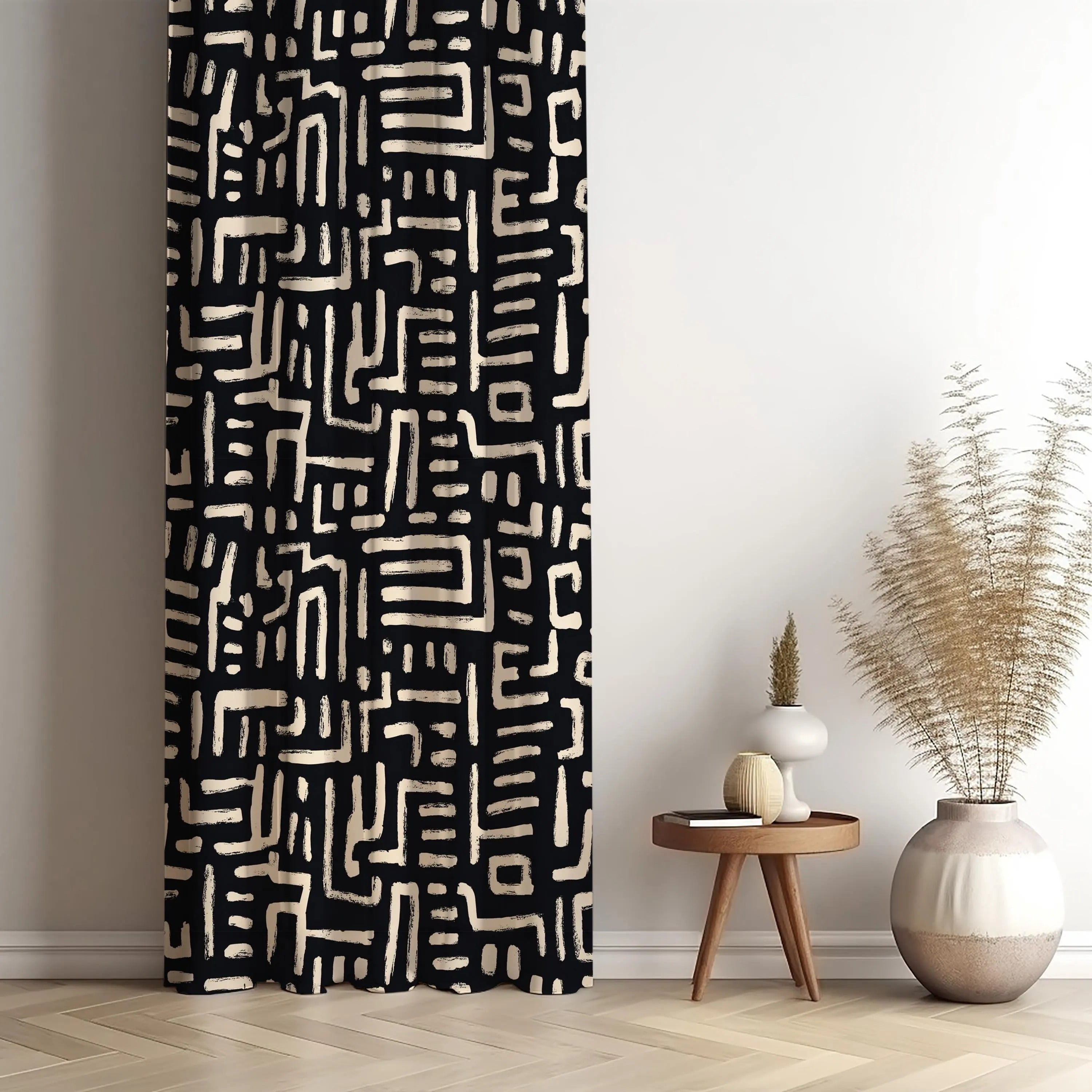 Black & White Geometric Tribal Curtains – Modern Velvet Curtains | INTERIORFITS