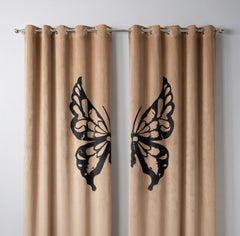 Butterfly velvet curtains beige soft premium style for living room Pakistan