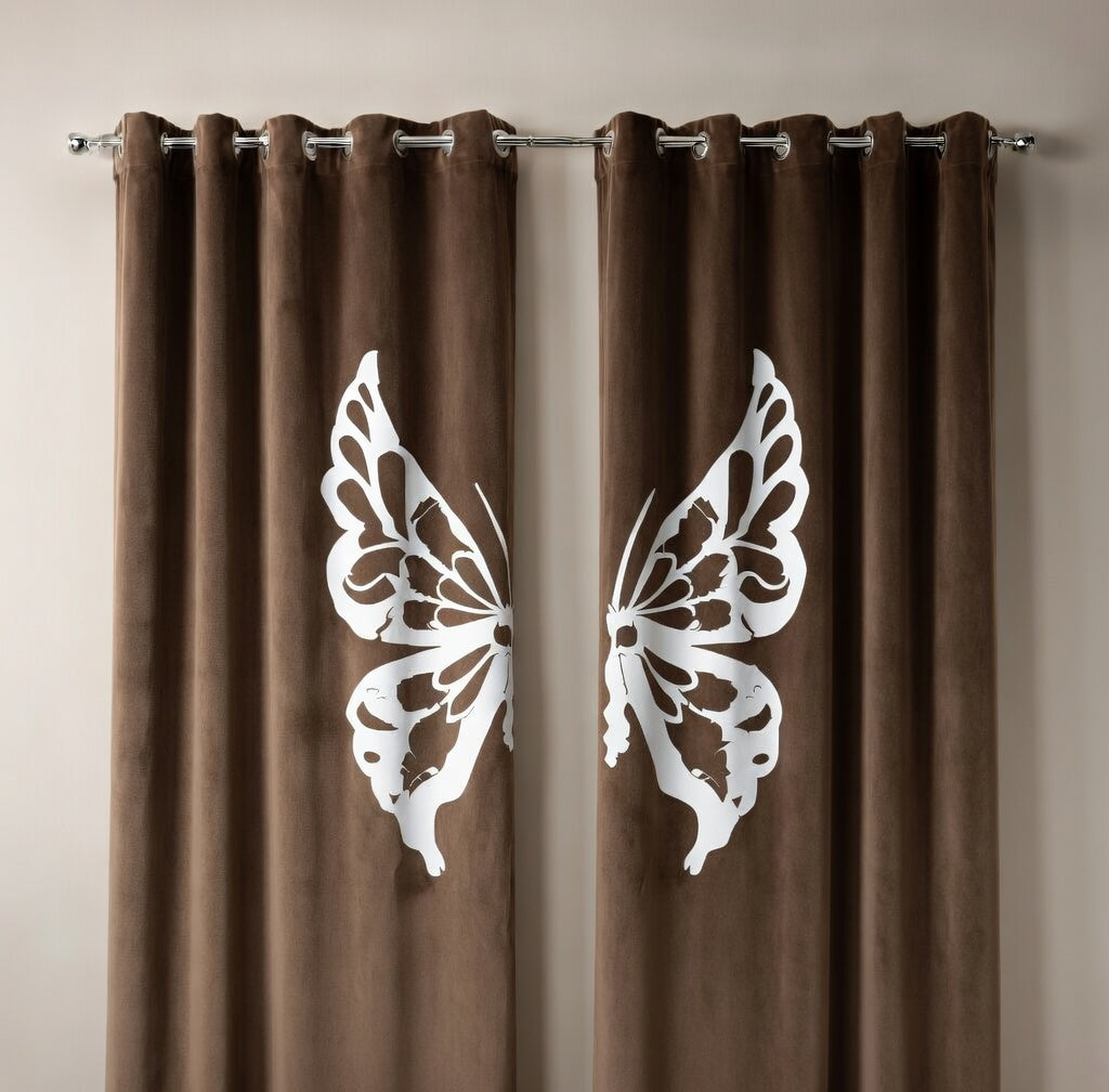 Butterfly velvet curtains brown earthy luxury living room curtains Pakistan