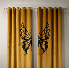 Butterfly Velvet Curtains – Velvet Curtains Pakistan for Living Room & Bedroom | INTERIORFITS (Black, Golden, Green, Pink)
