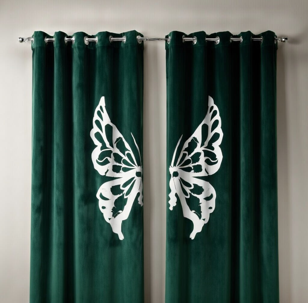 Butterfly Velvet Curtains – Velvet Curtains Pakistan for Living Room & Bedroom | INTERIORFITS (Black, Golden, Green, Pink)
