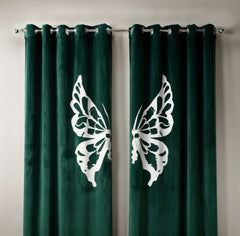 Butterfly Velvet Curtains – Velvet Curtains Pakistan for Living Room & Bedroom | INTERIORFITS (Black, Golden, Green, Pink)