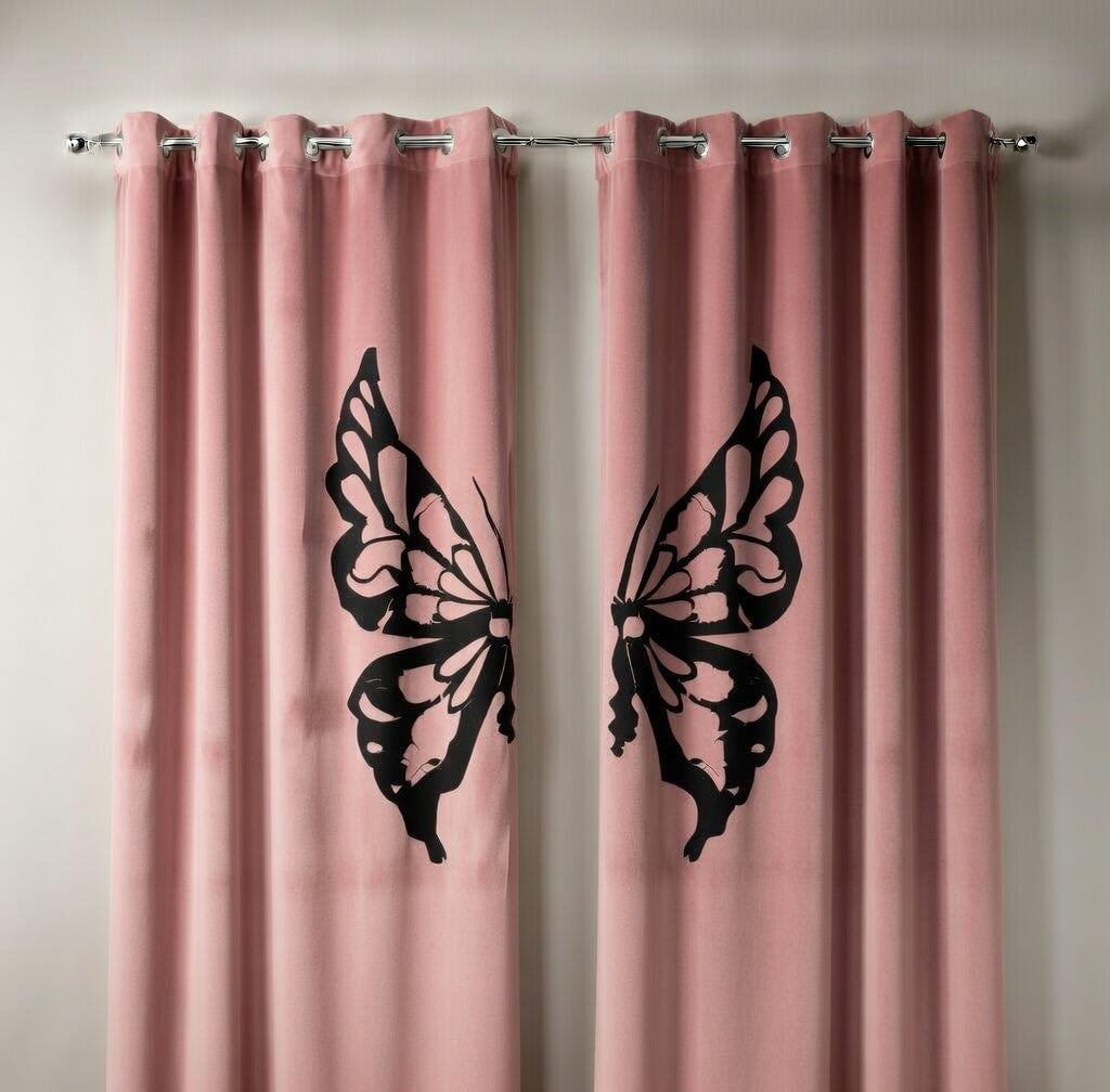 Butterfly Velvet Curtains – Velvet Curtains Pakistan for Living Room & Bedroom | INTERIORFITS (Black, Golden, Green, Pink)