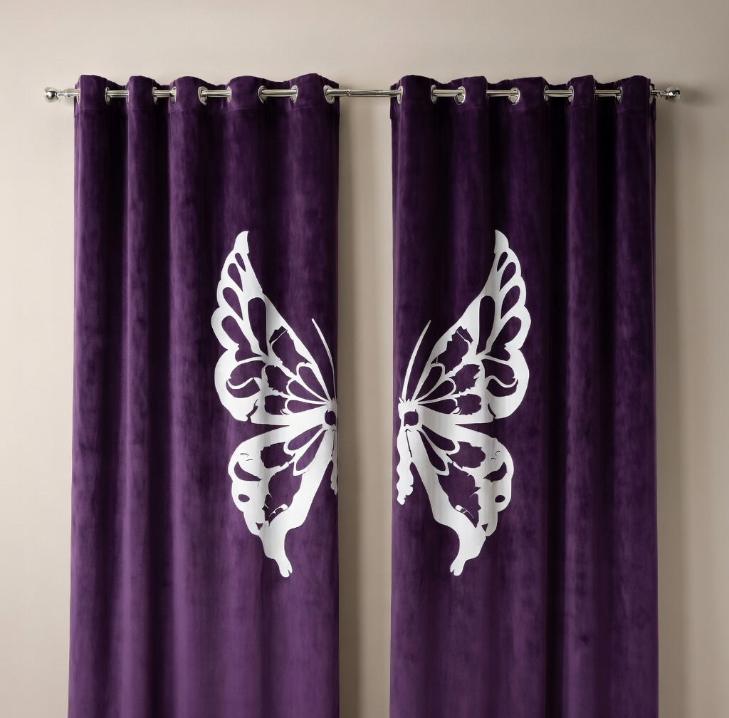 Butterfly velvet curtains purple elegant premium velvet curtains for home