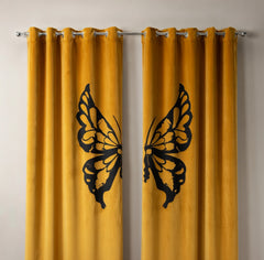 Butterfly velvet curtains yellow warm elegant interior velvet drapes