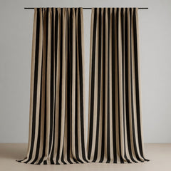 Black & Beige Vertical Striped Curtains – Premium Velvet Curtains | INTERIORFITS