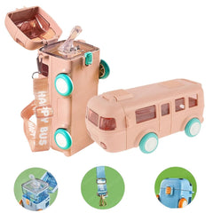 Kids Car Shape Water Bottle 500ml – Leak Proof Straw Bottle with Strap | Cute Cartoon Drinking Bottle for Boys & Girls