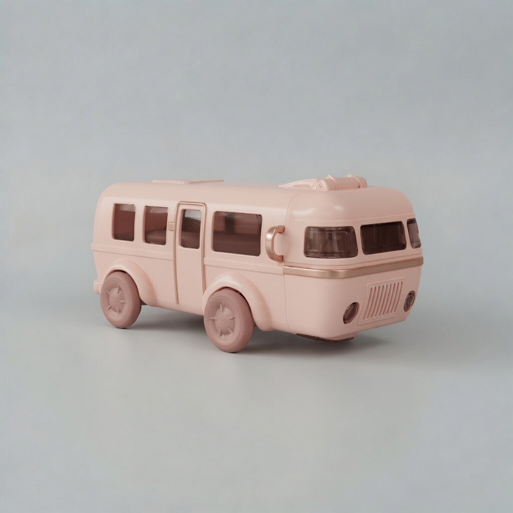 Pink toy bus on a light gray background