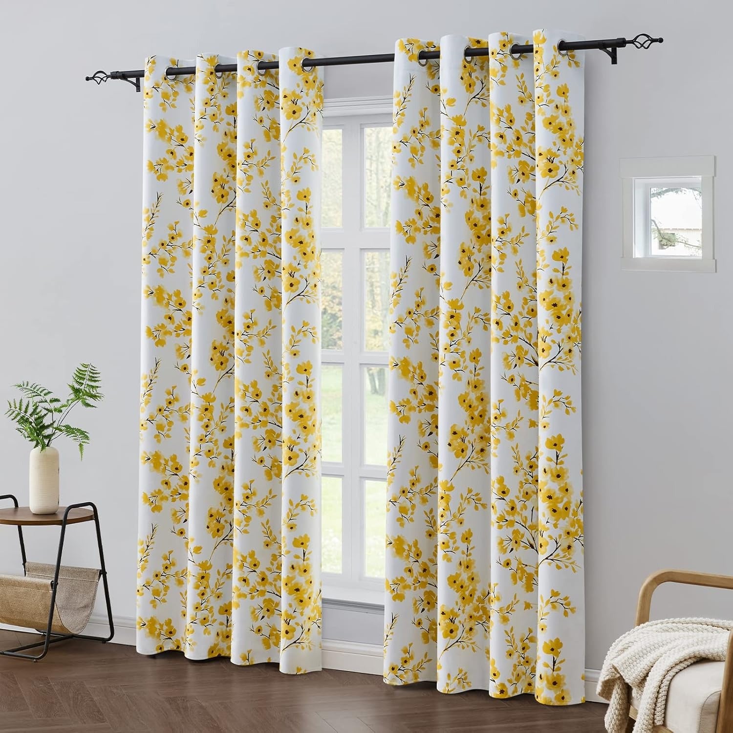 Yellow Floral Curtains – Premium Velvet Printed Curtains | INTERIORFITS