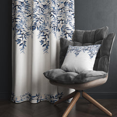 Blue & White Floral Hanging Vines Curtains – Premium Velvet Curtains | INTERIORFITS