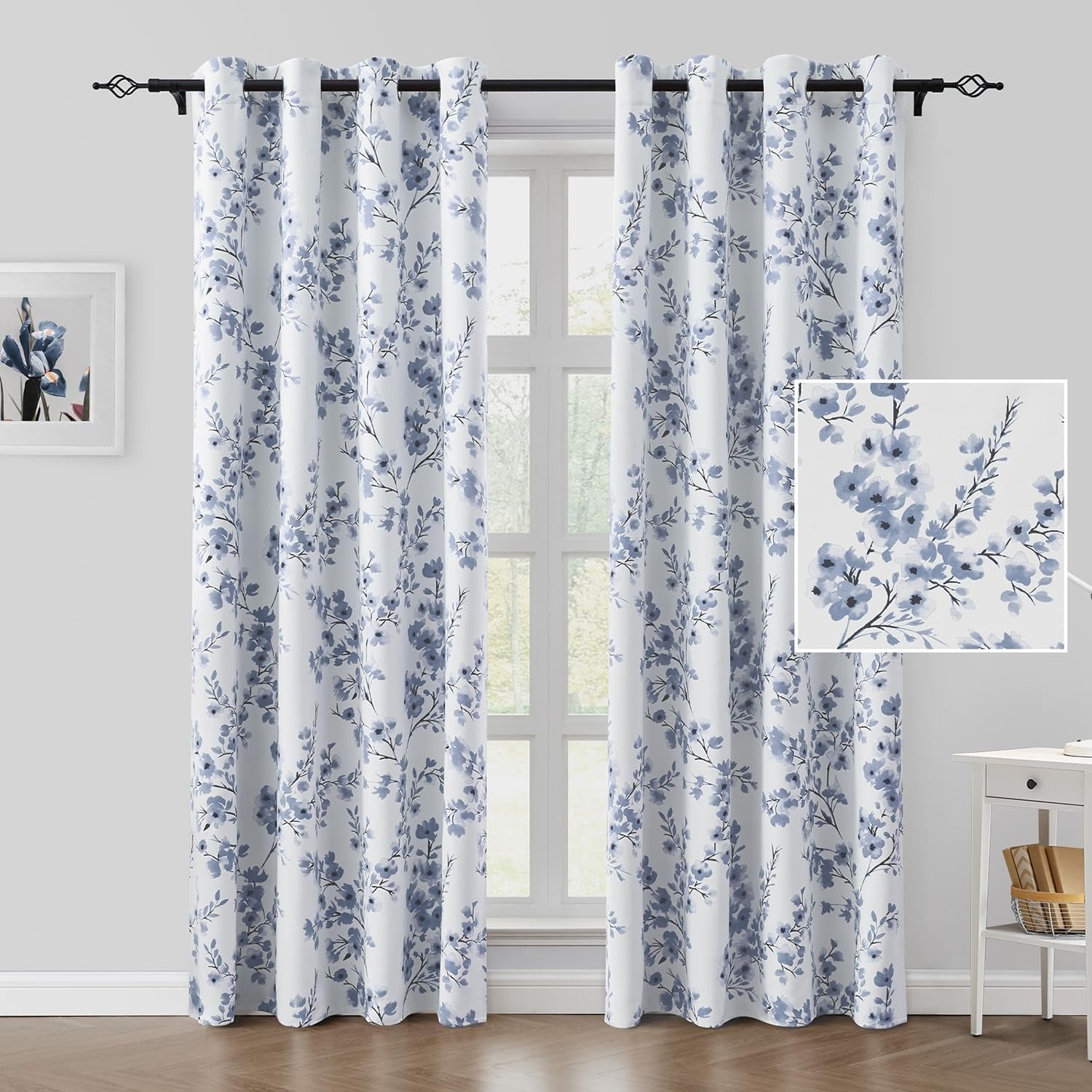 Blue Floral Curtains – Premium Velvet Printed Curtains | INTERIORFITS