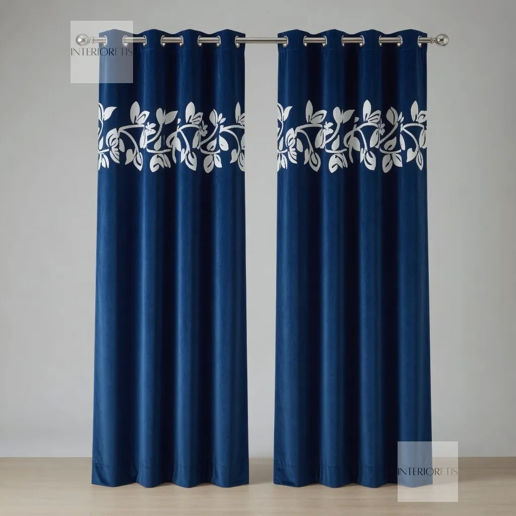 pair of blue floral vine curtains 