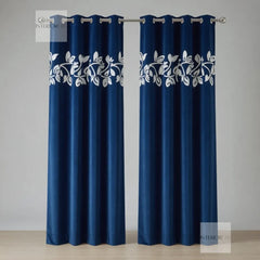 pair of blue floral vine curtains 