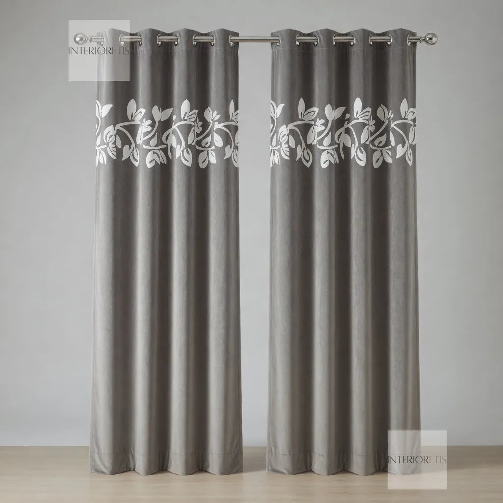 pair of grey floral vine curtains