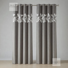 pair of grey floral vine curtains