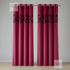 Pair of Floral Pink Velvet Curtains