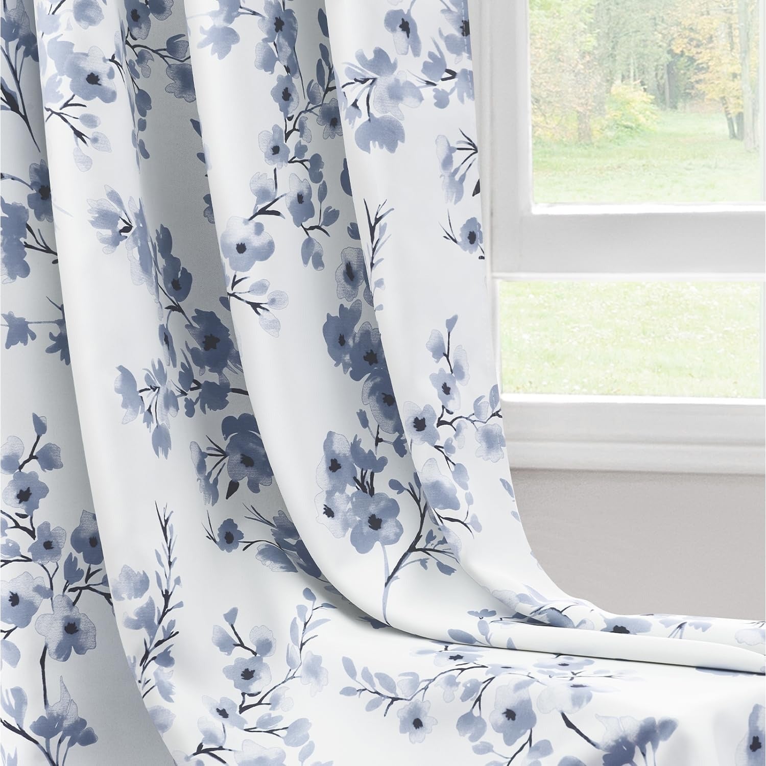 Blue Floral Curtains – Premium Velvet Printed Curtains | INTERIORFITS
