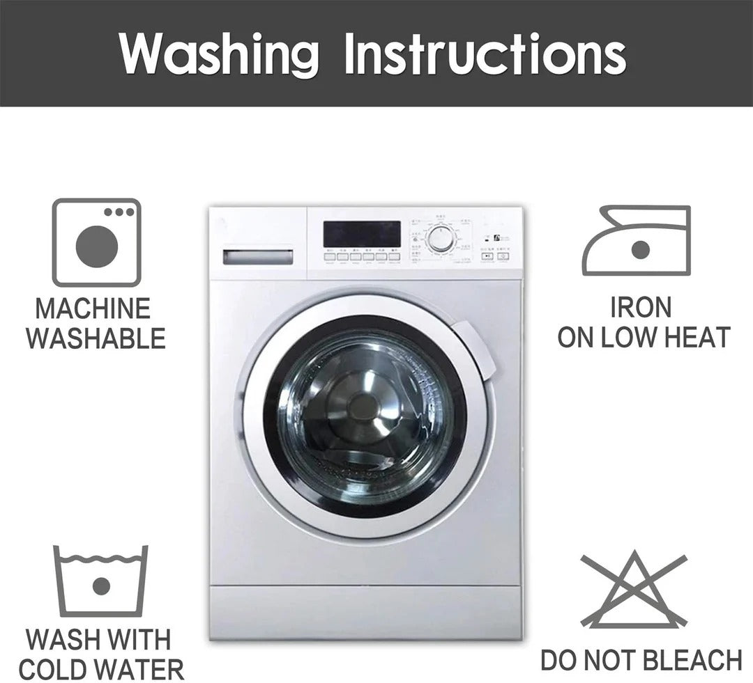 Washing machine with washing instructions displayed on a white background